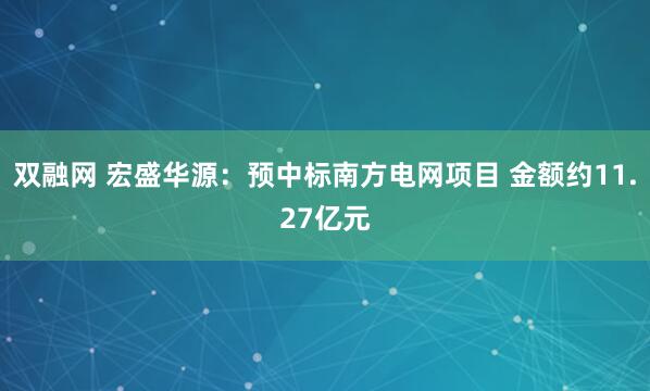 双融网 宏盛华源：预中标南方电网项目 金额约11.27亿元